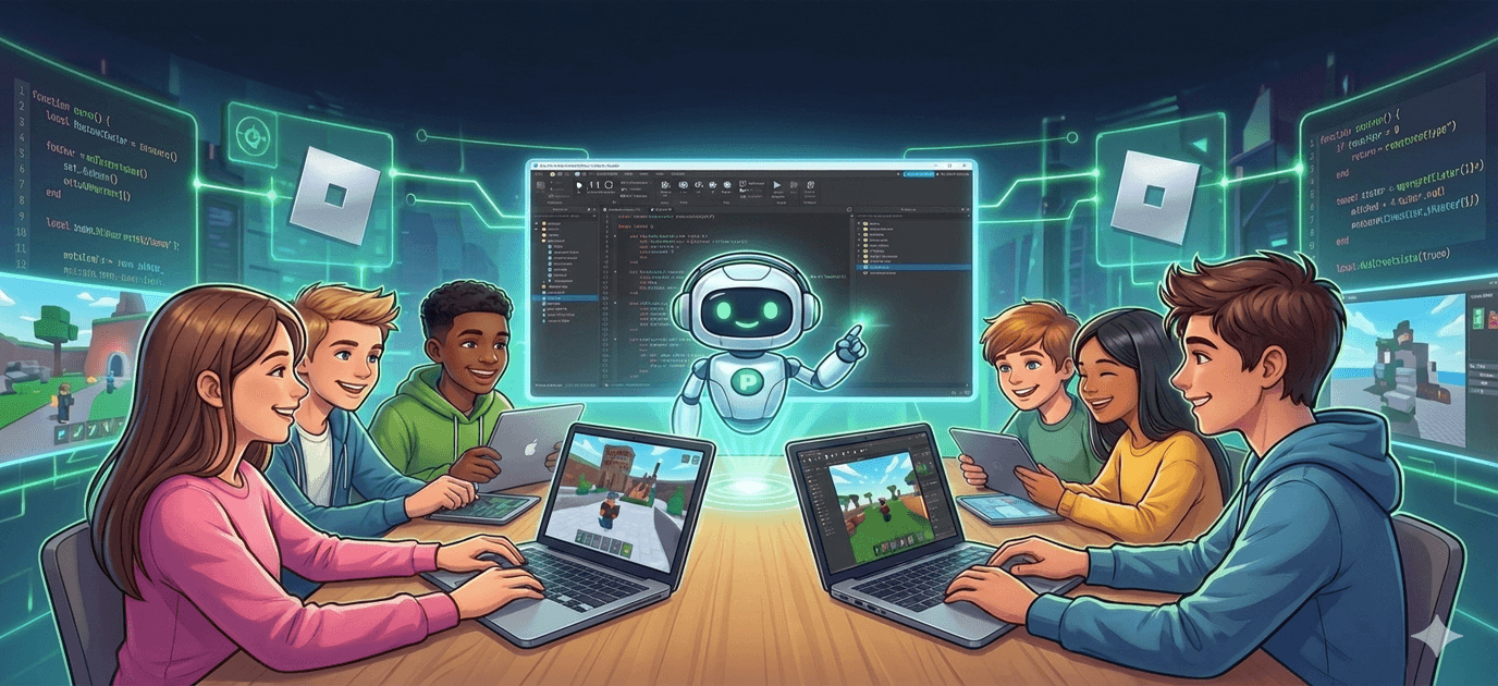Kids learning Roblox development with AI tutor